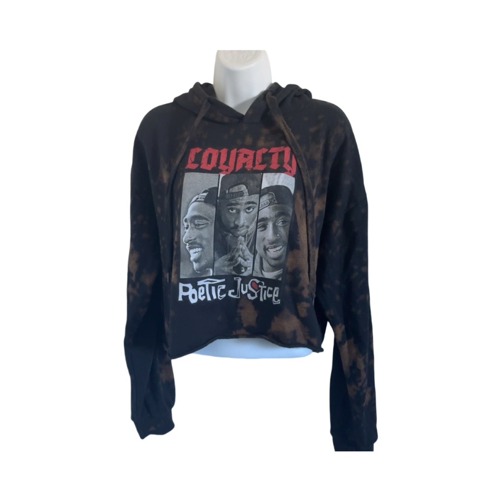 Chemistry Poetic Justice Tupac Y2K 90s Black Fleece Hoodie Cropped Size L